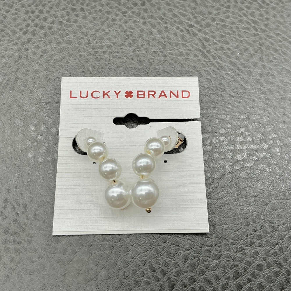 Lucky Brand Earrings White Imitation‎ Pearl Climber Womens Gold Tone Jewelry